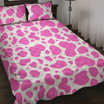 Pink And White Cow Print Quilt Bed Set