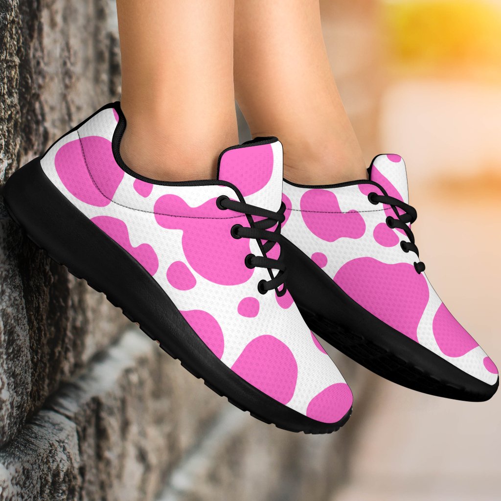 Pink And White Cow Print Sport Shoes GearFrost