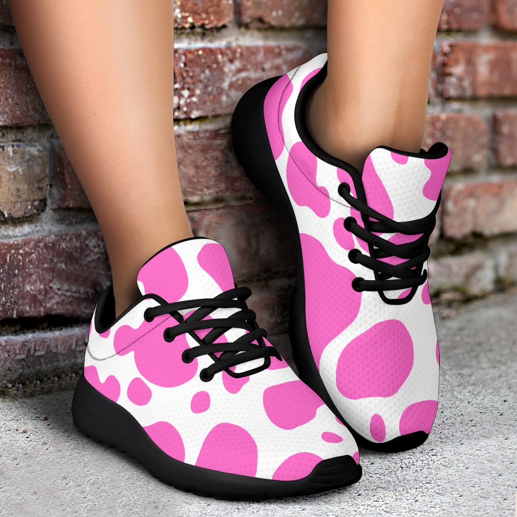 Pink And White Cow Print Sport Shoes GearFrost