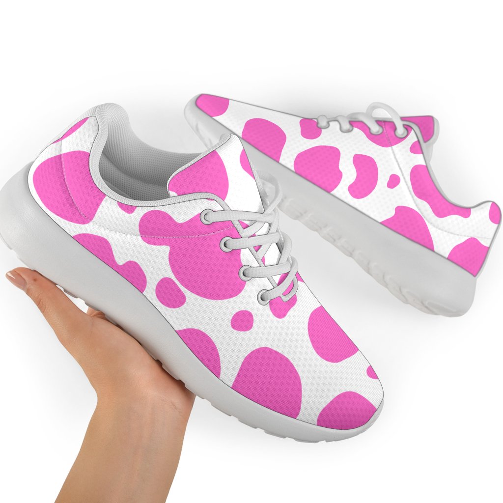 Pink And White Cow Print Sport Shoes GearFrost