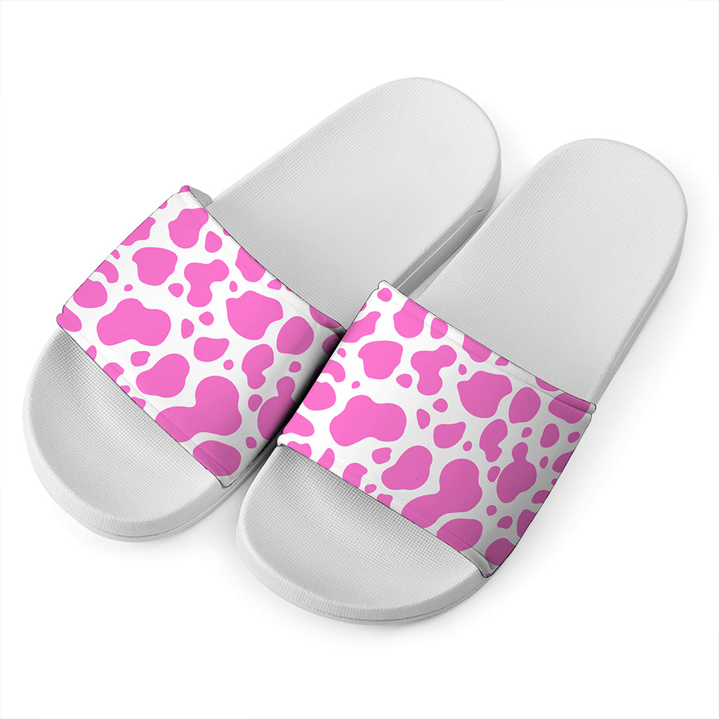 Pink And White Cow Print White Slide Sandals