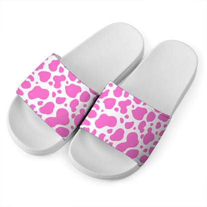 Pink And White Cow Print White Slide Sandals