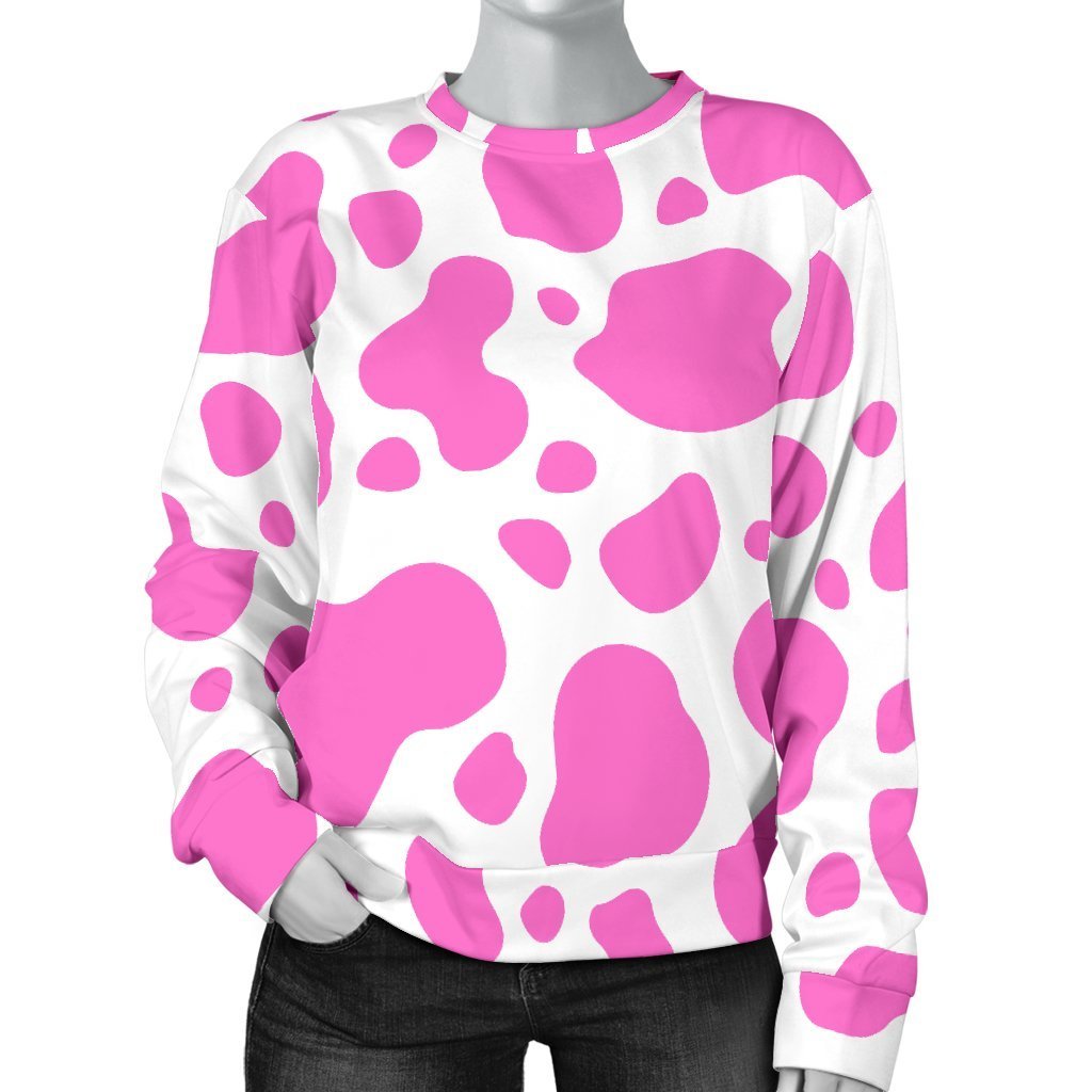 Pink And White Cow Print Women's Crewneck Sweatshirt GearFrost