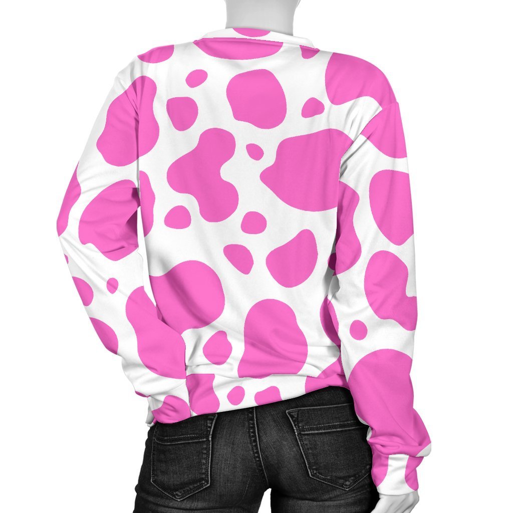 Pink And White Cow Print Women's Crewneck Sweatshirt GearFrost