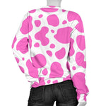 Pink And White Cow Print Women's Crewneck Sweatshirt GearFrost