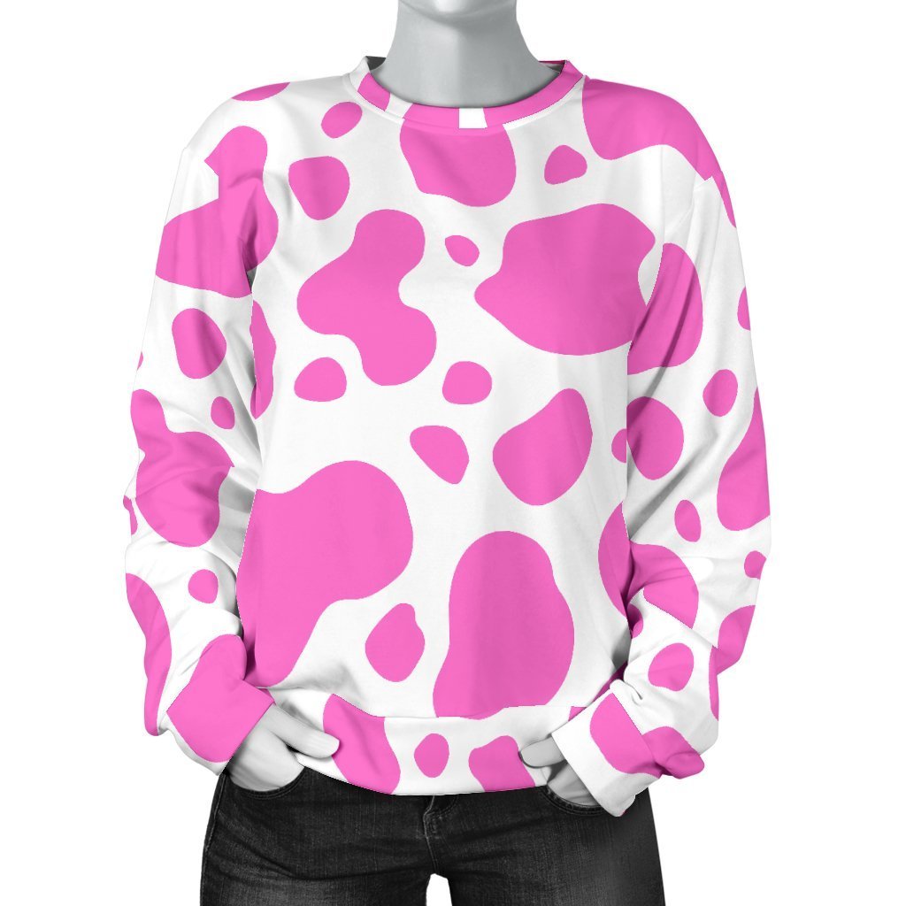 Pink And White Cow Print Women's Crewneck Sweatshirt GearFrost