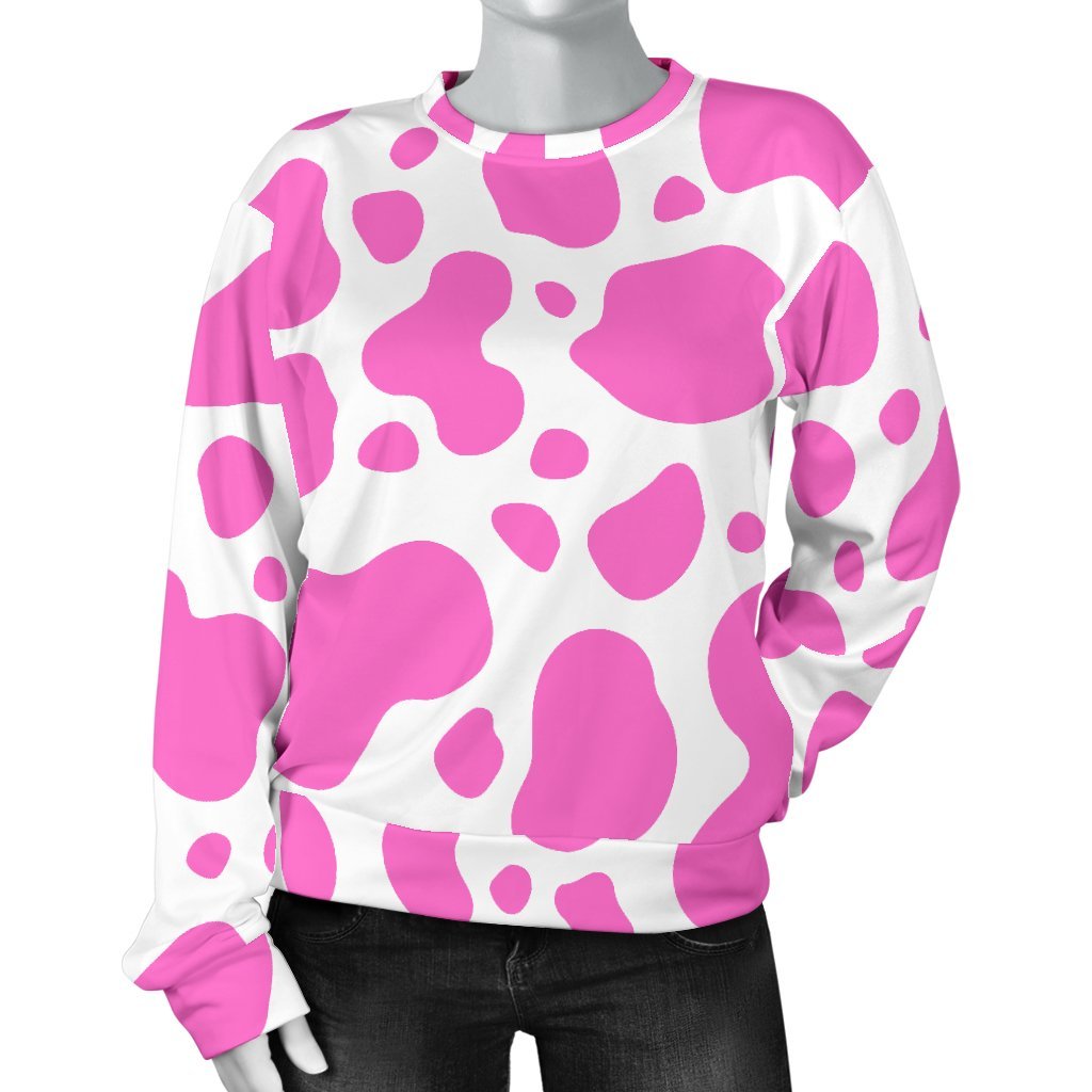 Pink And White Cow Print Women's Crewneck Sweatshirt GearFrost