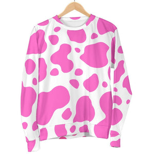 Pink And White Cow Print Women's Crewneck Sweatshirt GearFrost