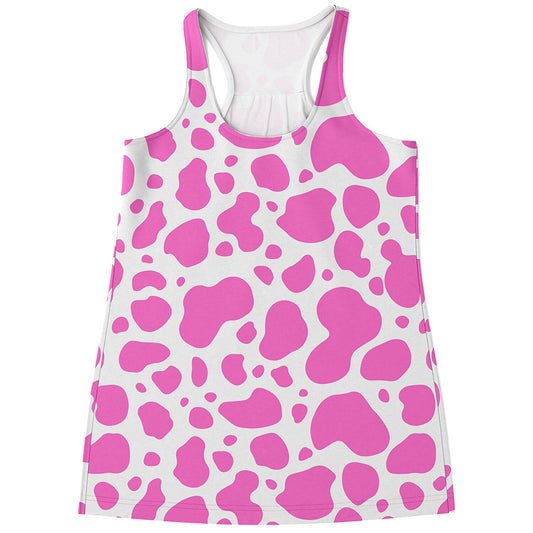 Pink And White Cow Print Women's Racerback Tank Top