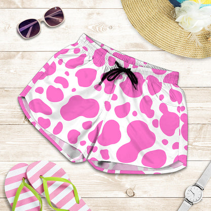 Pink And White Cow Print Women's Shorts