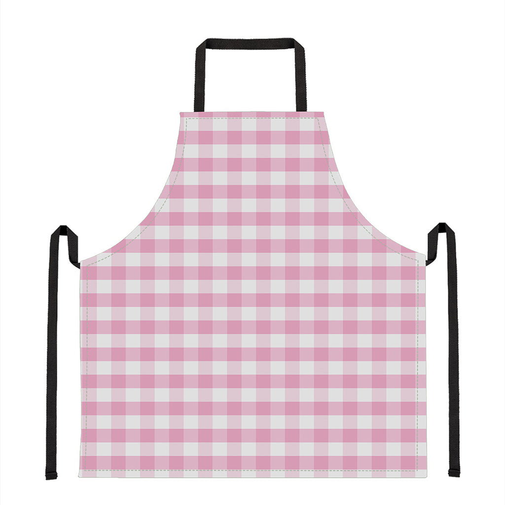 Pink And White Gingham Pattern Print Apron