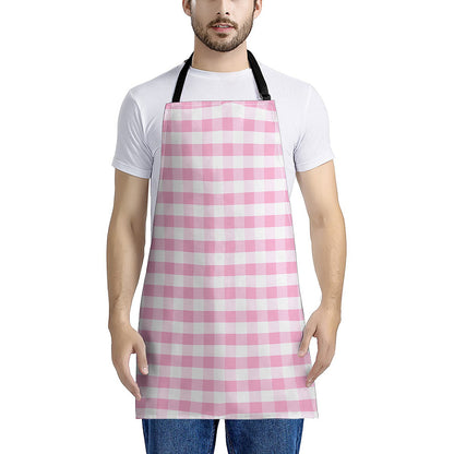 Pink And White Gingham Pattern Print Apron