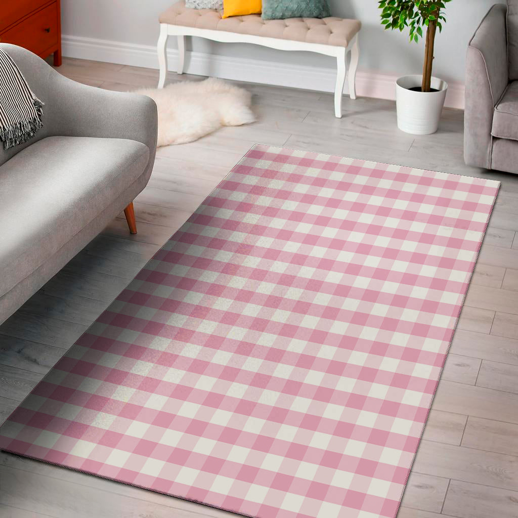Pink And White Gingham Pattern Print Area Rug