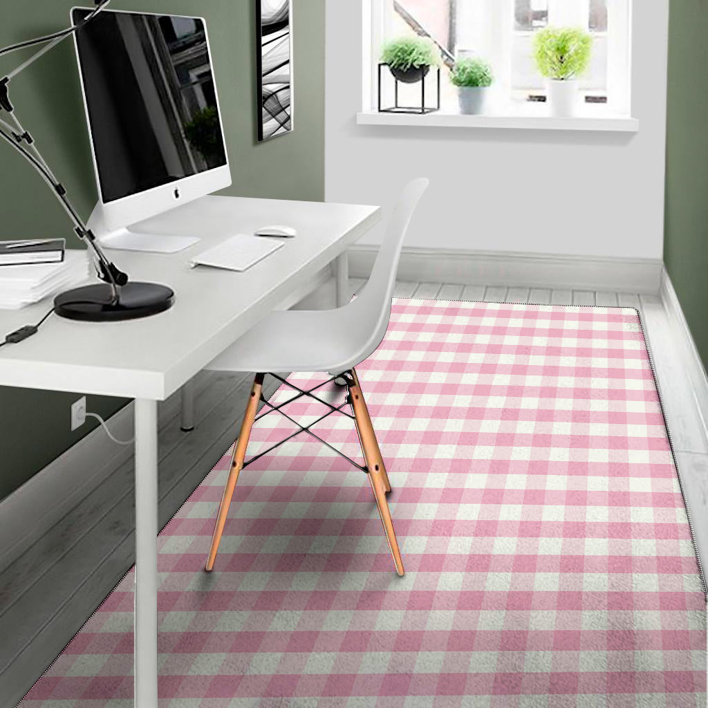 Pink And White Gingham Pattern Print Area Rug