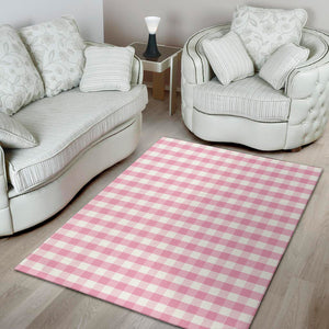 Pink And White Gingham Pattern Print Area Rug