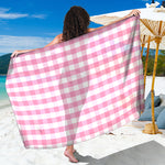 Pink And White Gingham Pattern Print Beach Sarong Wrap