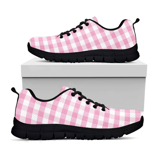 Pink And White Gingham Pattern Print Black Sneakers