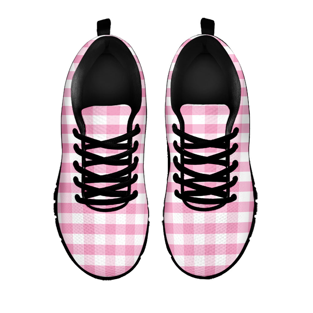 Pink And White Gingham Pattern Print Black Sneakers