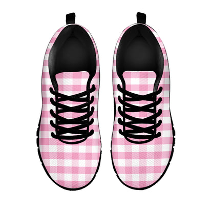 Pink And White Gingham Pattern Print Black Sneakers