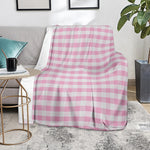 Pink And White Gingham Pattern Print Blanket