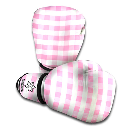 Pink And White Gingham Pattern Print Boxing Gloves