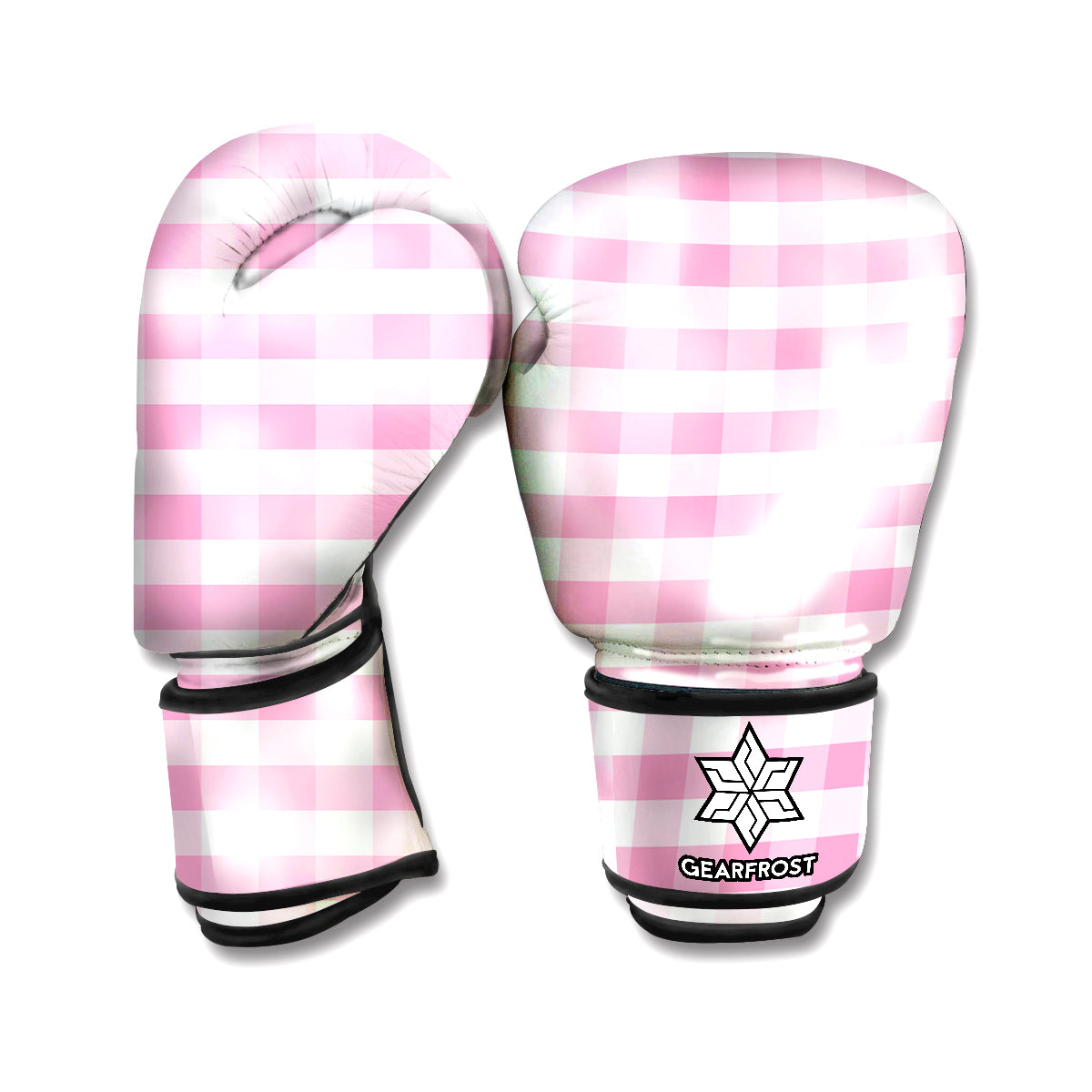 Pink And White Gingham Pattern Print Boxing Gloves