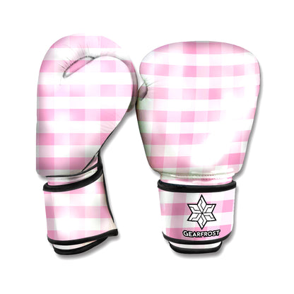 Pink And White Gingham Pattern Print Boxing Gloves