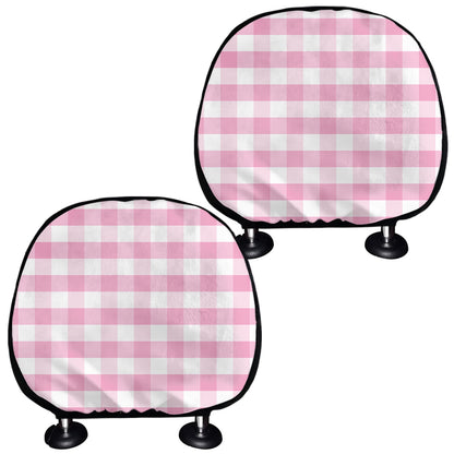 Pink And White Gingham Pattern Print Car Headrest Covers