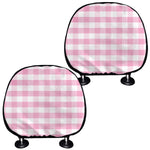 Pink And White Gingham Pattern Print Car Headrest Covers