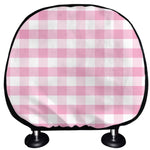 Pink And White Gingham Pattern Print Car Headrest Covers