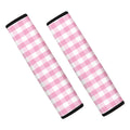 Pink And White Gingham Pattern Print Car Seat Belt Covers
