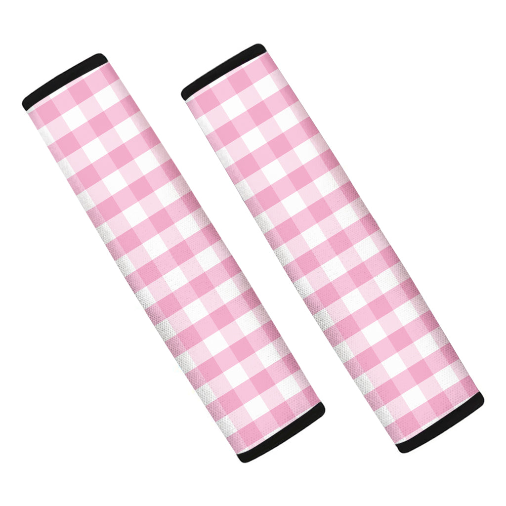 Pink And White Gingham Pattern Print Car Seat Belt Covers