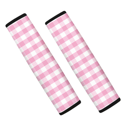 Pink And White Gingham Pattern Print Car Seat Belt Covers