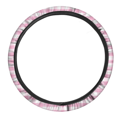 Pink And White Gingham Pattern Print Car Steering Wheel Cover