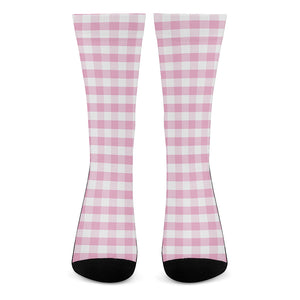 Pink And White Gingham Pattern Print Crew Socks