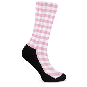 Pink And White Gingham Pattern Print Crew Socks