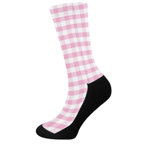 Pink And White Gingham Pattern Print Crew Socks