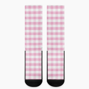 Pink And White Gingham Pattern Print Crew Socks