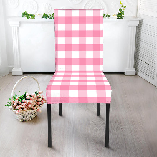 Pink And White Gingham Pattern Print Dining Chair Slipcover