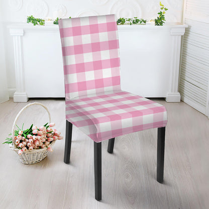 Pink And White Gingham Pattern Print Dining Chair Slipcover
