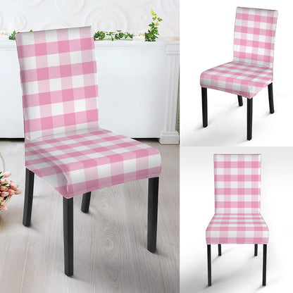 Pink And White Gingham Pattern Print Dining Chair Slipcover