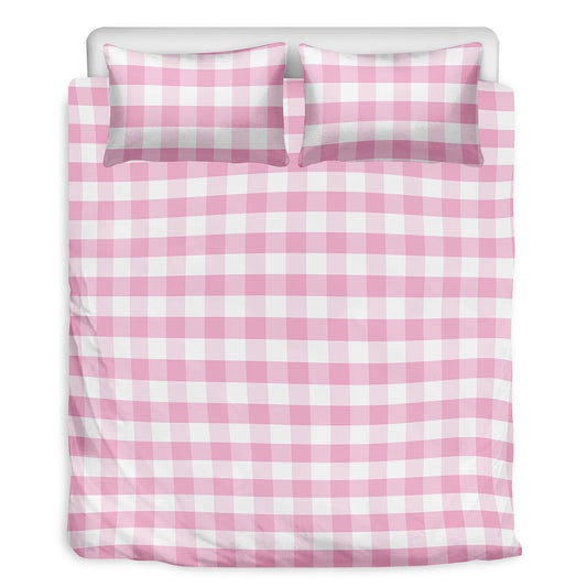 Pink And White Gingham Pattern Print Duvet Cover Bedding Set