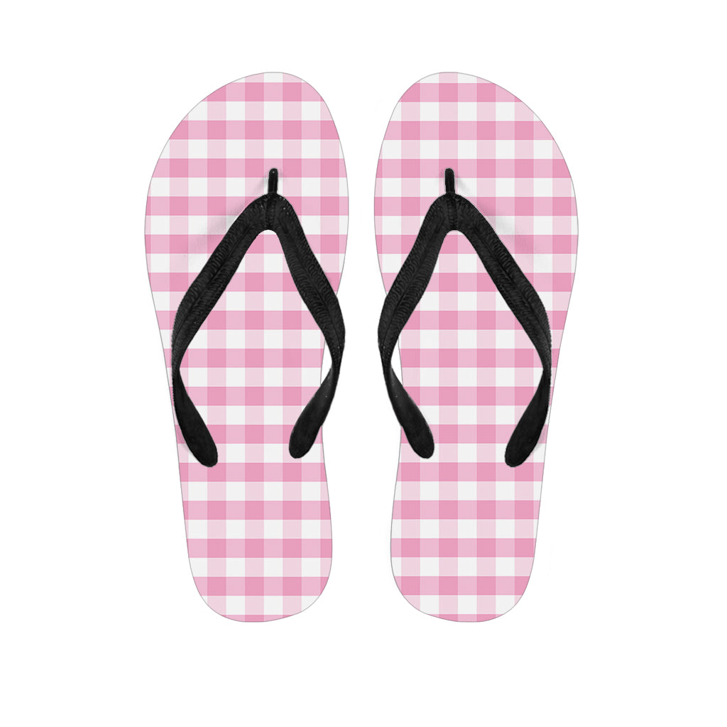 Pink And White Gingham Pattern Print Flip Flops