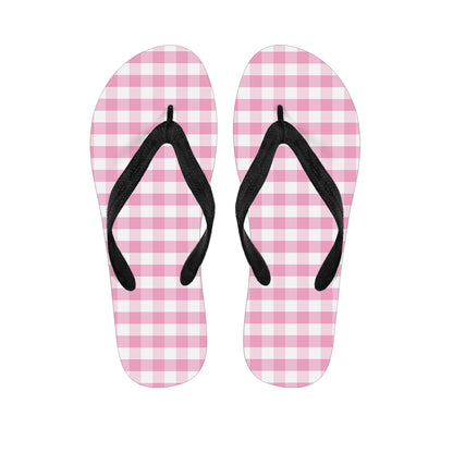 Pink And White Gingham Pattern Print Flip Flops