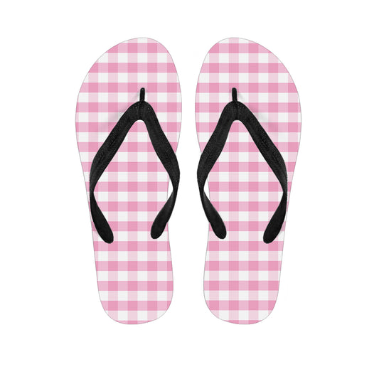 Pink And White Gingham Pattern Print Flip Flops