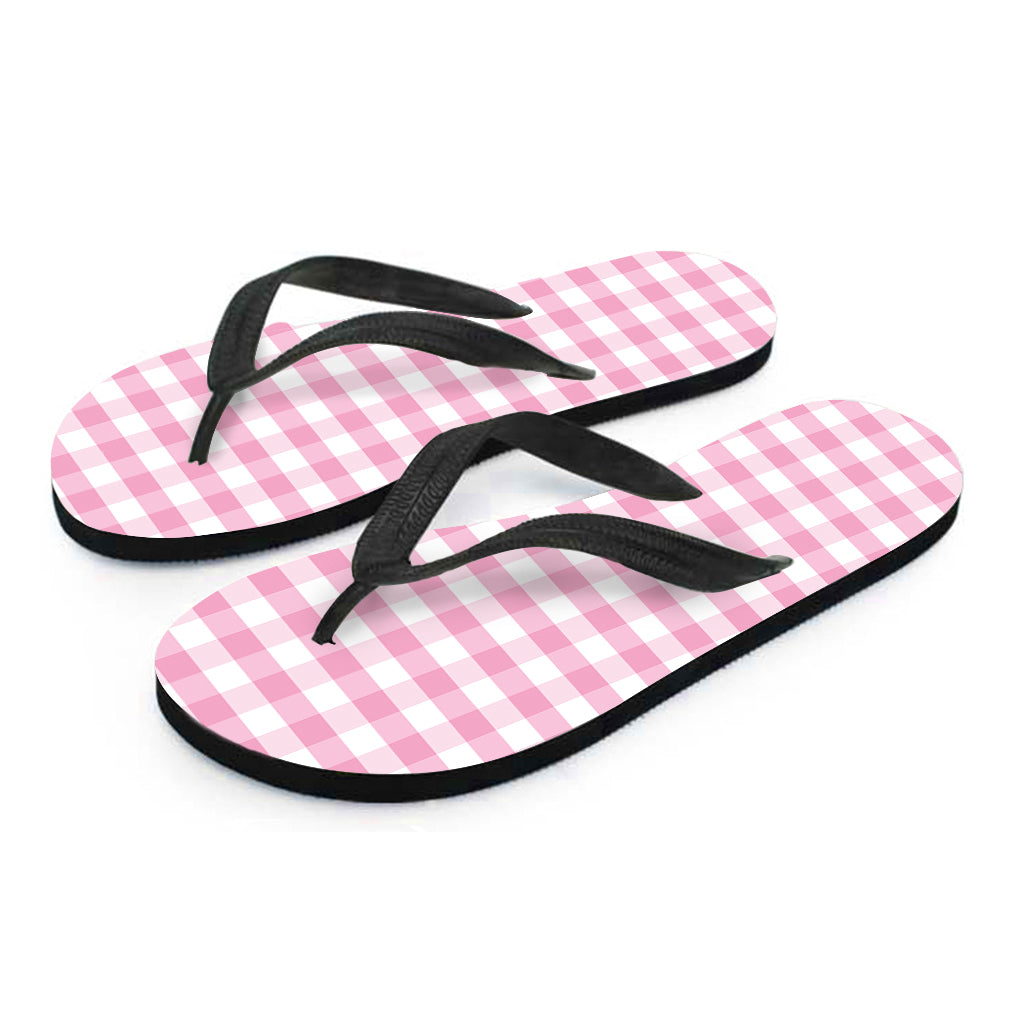Pink And White Gingham Pattern Print Flip Flops