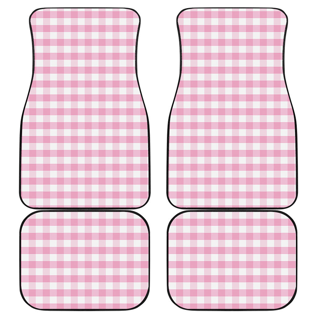 Pink And White Gingham Pattern Print Front and Back Car Floor Mats