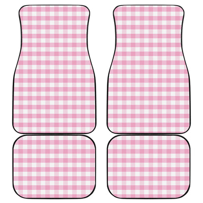 Pink And White Gingham Pattern Print Front and Back Car Floor Mats