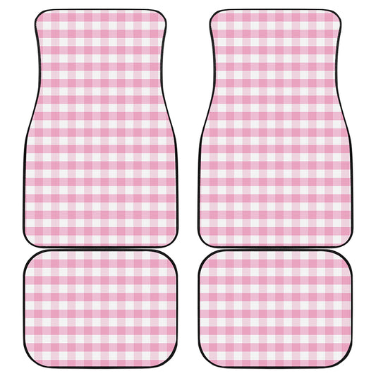 Pink And White Gingham Pattern Print Front and Back Car Floor Mats