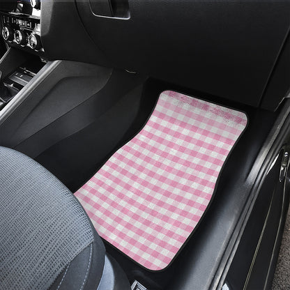 Pink And White Gingham Pattern Print Front and Back Car Floor Mats